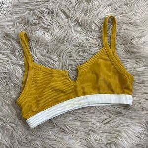 Beach Access Rainbow Babe Mustard Yellow White Ribbed Tank Bikini Top